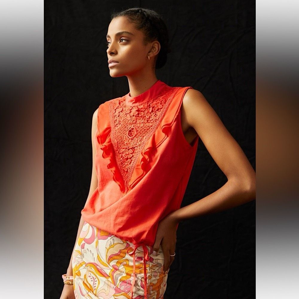 NWT Anthropologie Tiny Brand Emma Lace Ruffle Tank in Red Size XXS